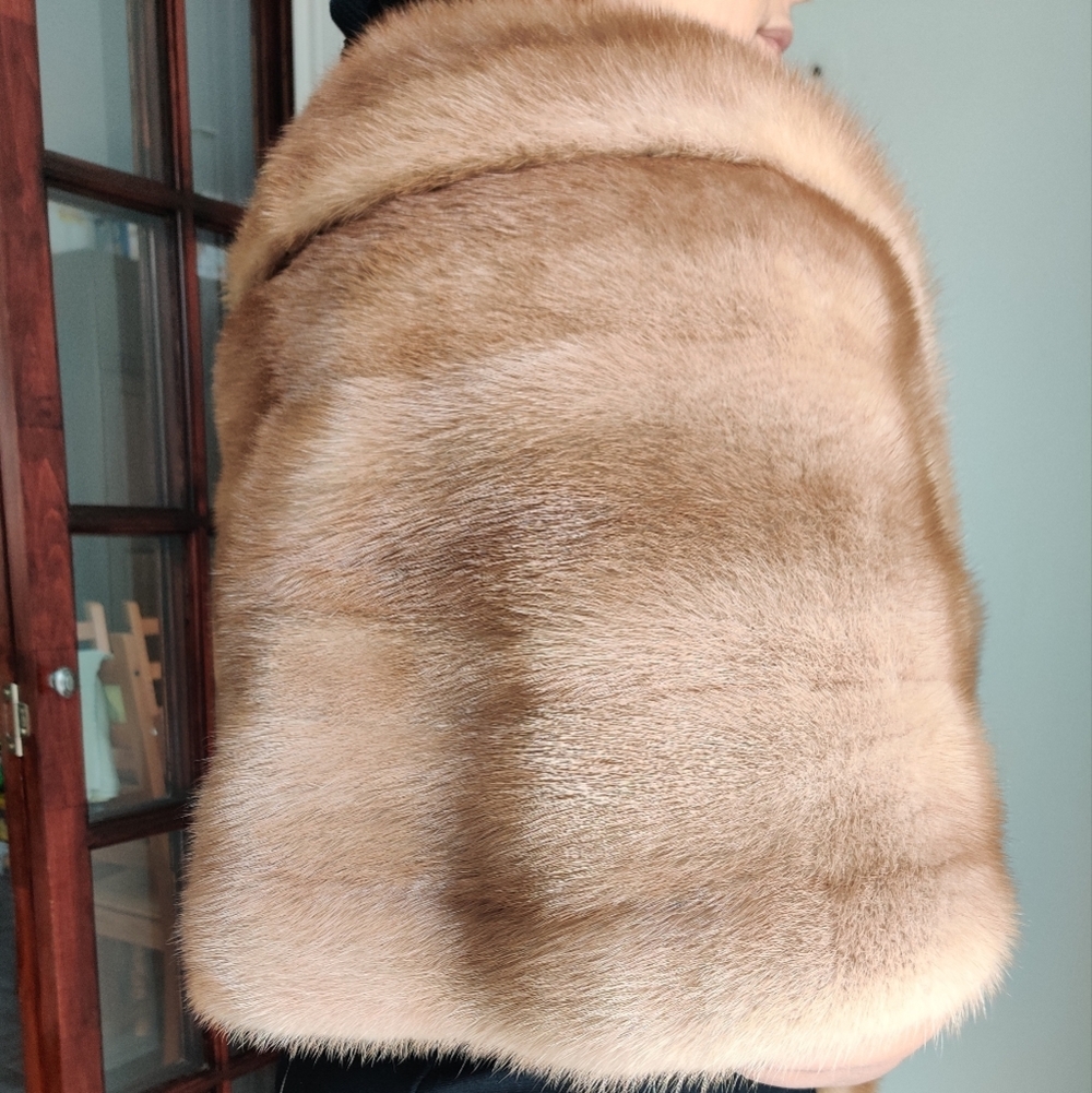 Vintage Genuine Mink Fur Stole Cape Blonde Sable by Salon Fernande Montreal
